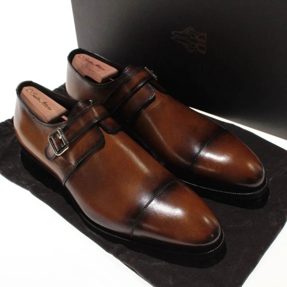 Di Bianco NWB Single Monk Strap Dress Shoes Size 9 US in Brown Leather